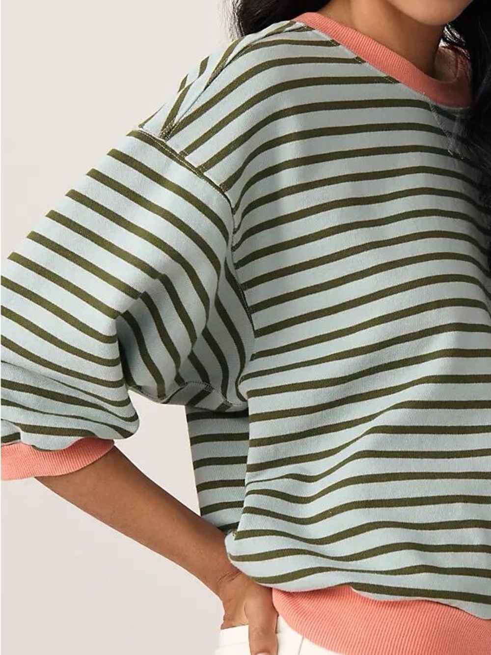 Pilcro for Anthropologie Niki Bubble Sleeve Sweatshirt Green and Coral size XS - Picture 4 of 12